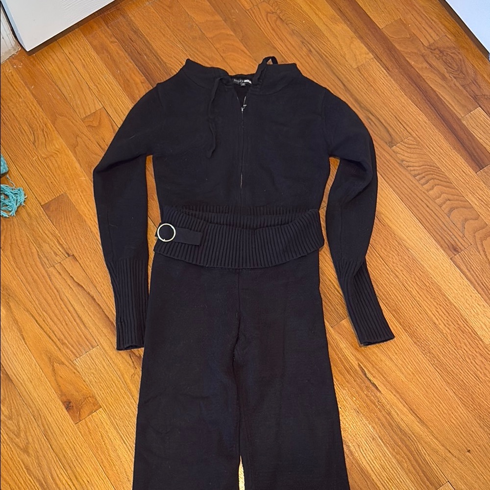 Fashion Nova Black Zip up and Foldover pants